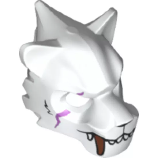 Minifigure, Headgear Mask Tiger with White and Copper Fangs and Medium Lavender Scar and Sinew Patches Pattern